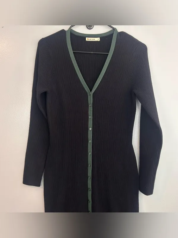Marine Layer Lexi Black/Green Button Down Ribbed Sweater Midi Dress Size Medium - Image 3