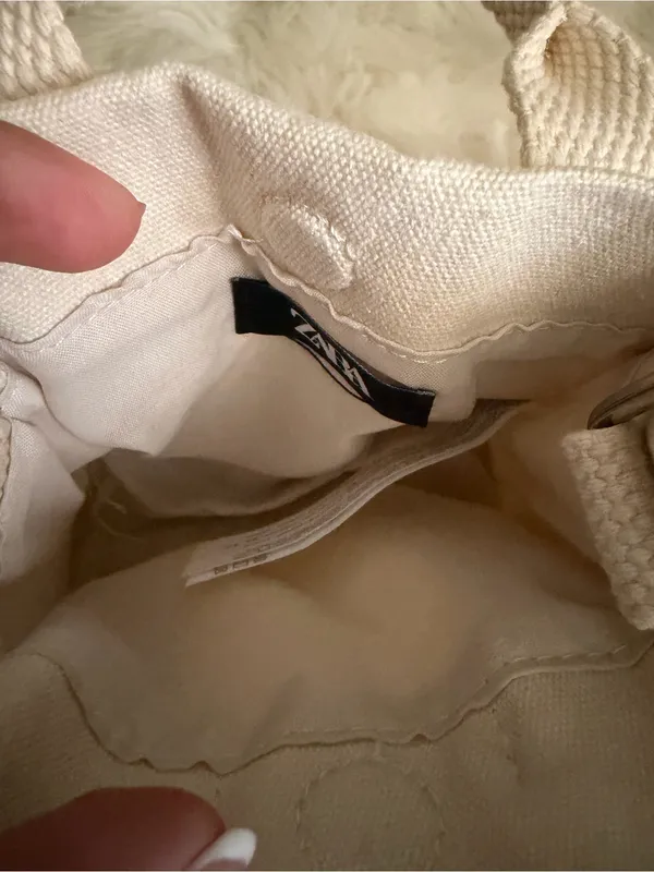 ZARA Cream Canvas Mini Crossbody Tote - Image 4