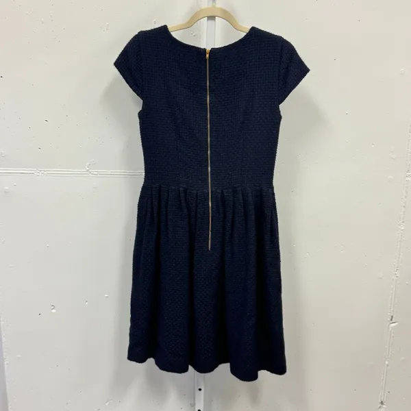Elizabeth‎ McKay Navy Blue Wool Horsebit Split Neck Fit Flare Dress Size 6 - Image 2