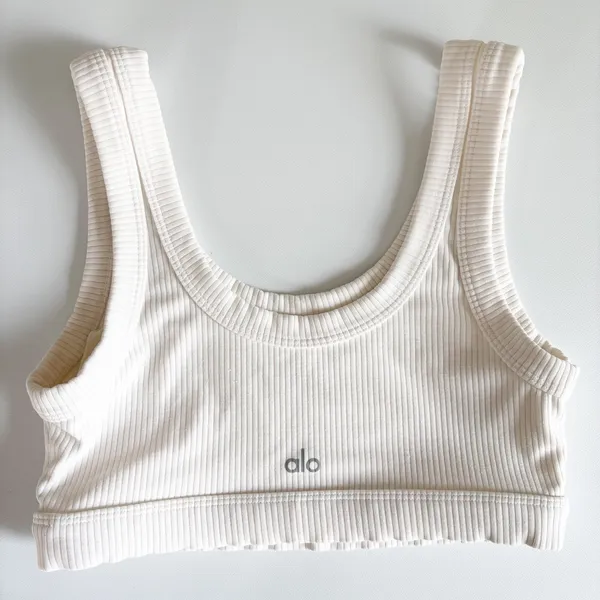 Alo Yoga Womens Ribbed Wellness Bra Minimalist Athleisure Sporty White Size S - Image 5