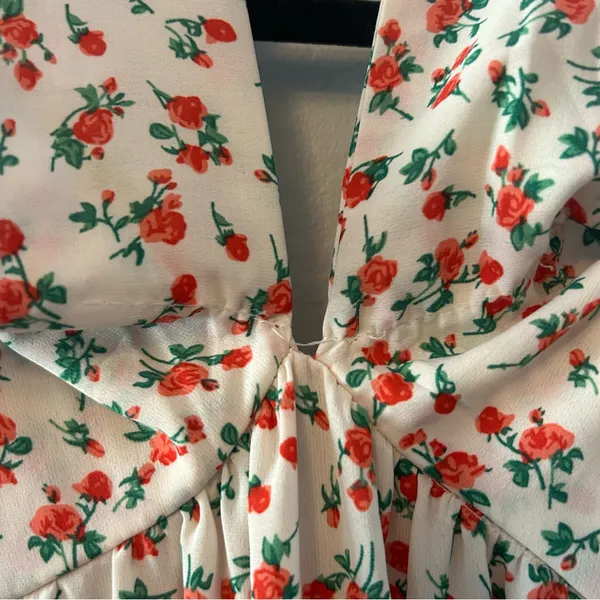 ⭐️Nasty Gal white, pink and red rose print maxi dress with halter size 2 - Image 9