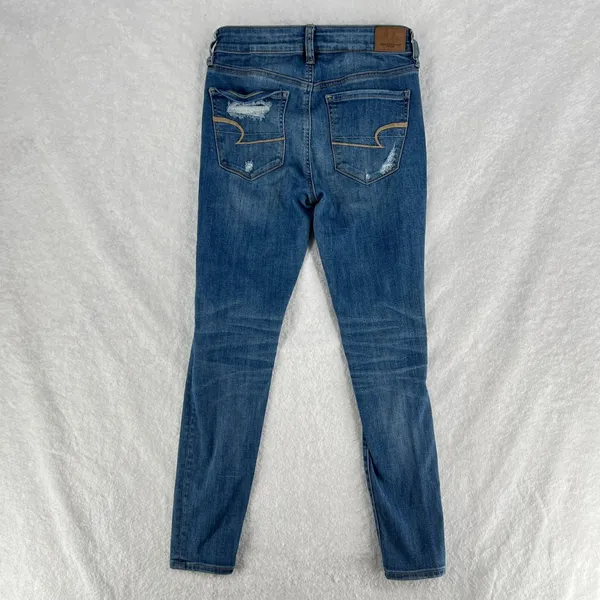 American Eagle Outfitters High Rise Jegging Jeans Womens 4 Blue Denim Distressed - Image 2
