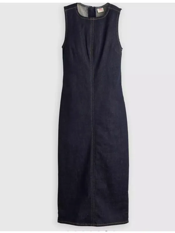 New Levi's M Denim Column Midi Dress Fem Fatale Dark Wash Size Medium - Image 4