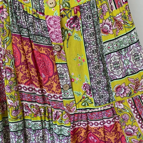 Boho Fairy Beachy Relaxed Patchwork Romper M Yellow Multi Size M - Image 4
