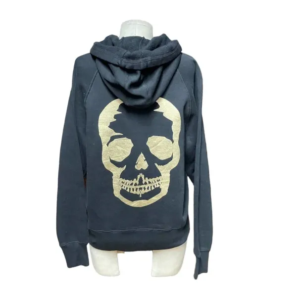 NWT Zadig & Voltaire Black‎ Gold Skull Graphic Hoodie Sweatshirt Small - Image 2