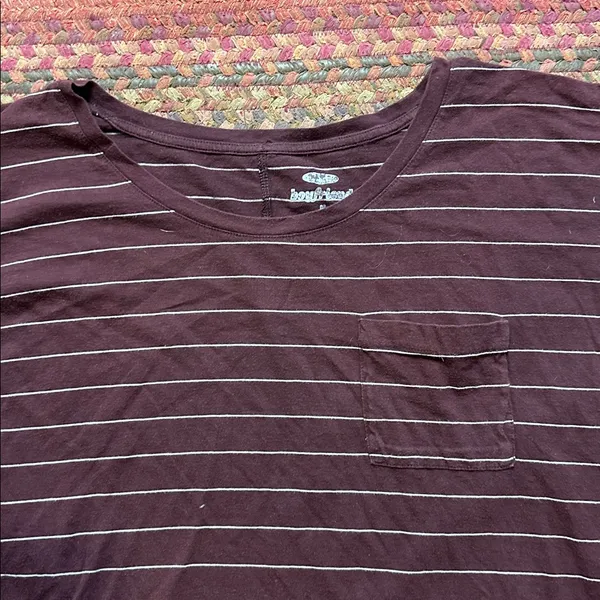Old Navy Maroon Stripe Boyfriend Pocket Tee - Image 2