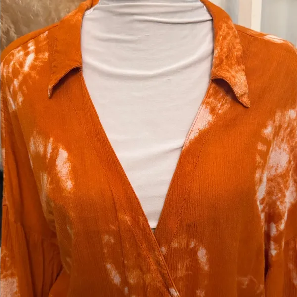 Free People Marla Printed Shortall Orange Tie Dye Romper Size Medium - Image 5