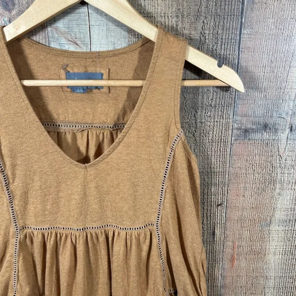 Anthropologie Brown Cotton Blend Tiered Babydoll Tank Top Ladder Lace XS - Image 3