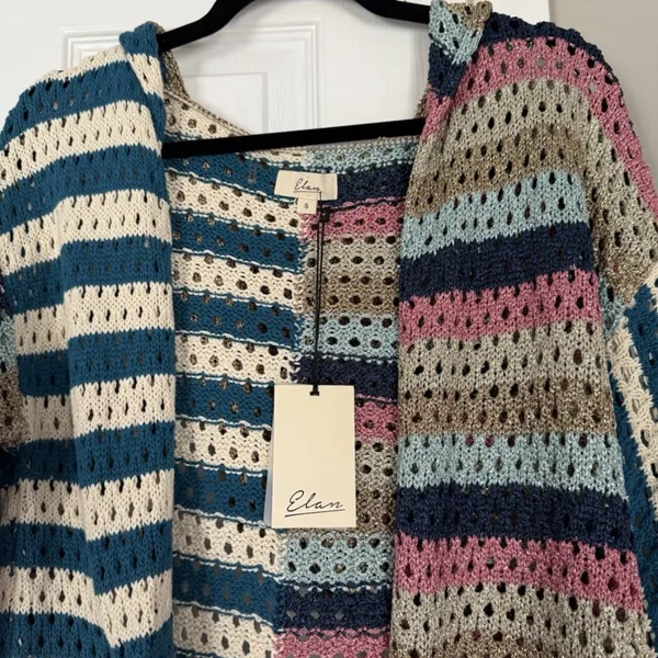 Elan Nara Crochet Blue Pink Multicolor Sweater Cardigan NWT - Image 4