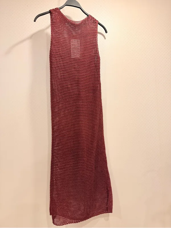 NWT Zara Sleeveless Textured Knit Maxi Beach Resort Dress in Deep Burgundy Sz S - Image 2