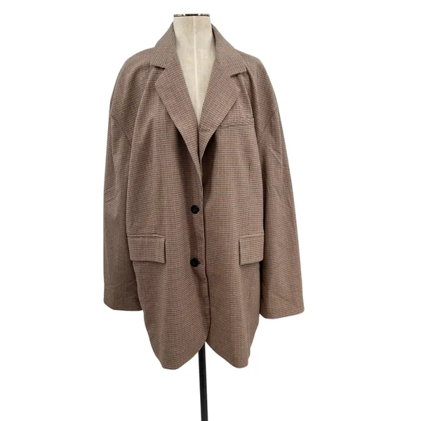 Free People Reggie Oversized Blazer Plaid Houndstooth Ginger‎ Combo Size XL - Image 3
