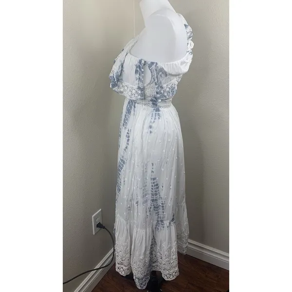 Loveshackfancy One Shoulder Tie Dye Dress Gwen? Sz XS Cotton Blue White - Image 3
