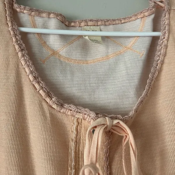 We The Free People Pink Cecelia Coquette Henley Bow Long Sleeve Top Size Large - Image 7