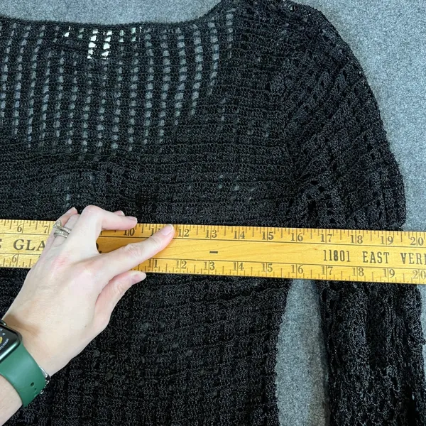 Bette Paige Black Crochet Cardigan XL Bell Sleeve Scallop Hem Boho Whimsigoth - Image 6