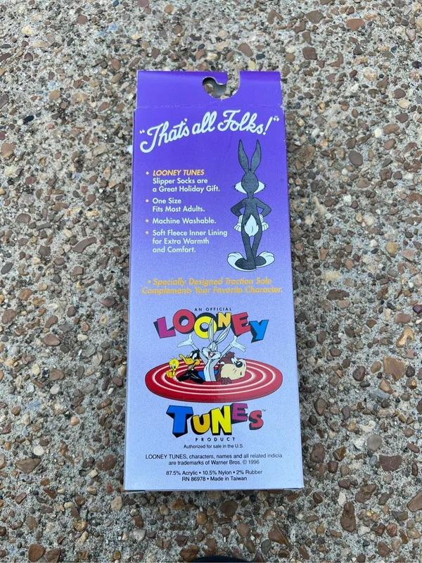 Vintage 90s Looney Tunes Bugs Bunny Slipper Grip Socks Fleece Lined One size new - Image 3