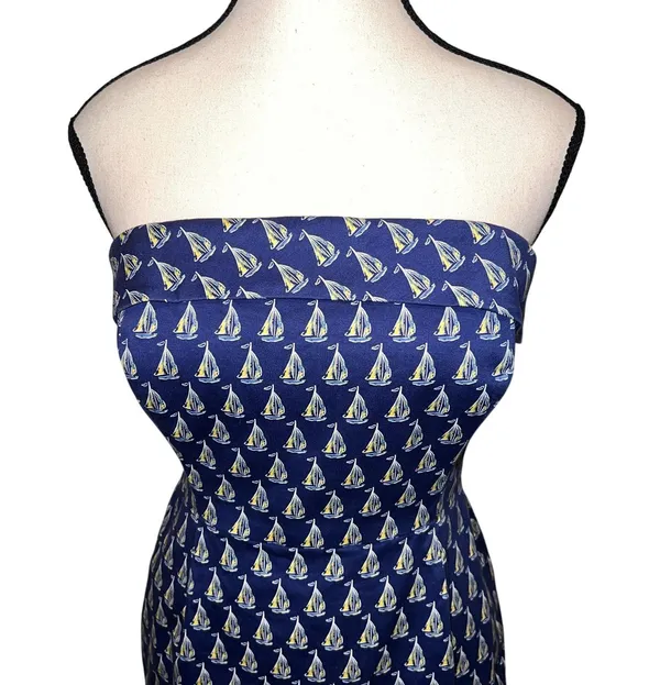 Vineyard Vines Cotton Boating Dress Navy Sailboats Strapless Sheath Size 2 - Image 3