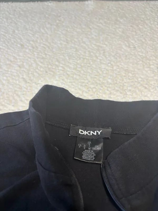 DKNY Sport Black Logo Tape Quarter Zip Mini Dress Short Sleeve Sporty Bodycon S - Image 2