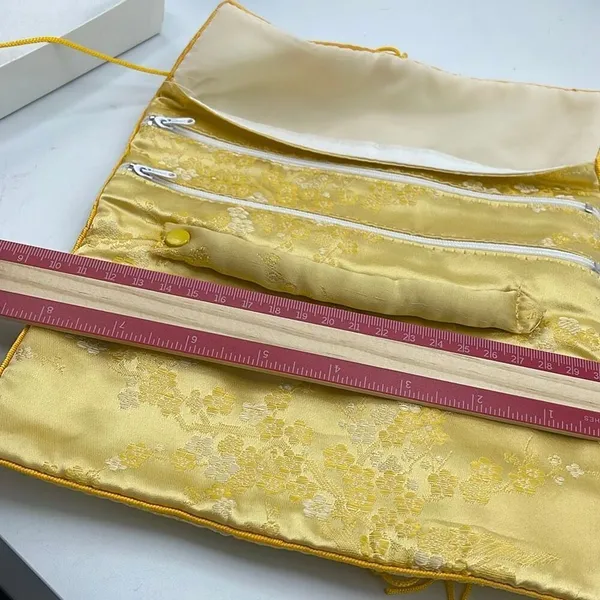 Vintage silk Satin floral embroidered jewelry roll. - Image 5