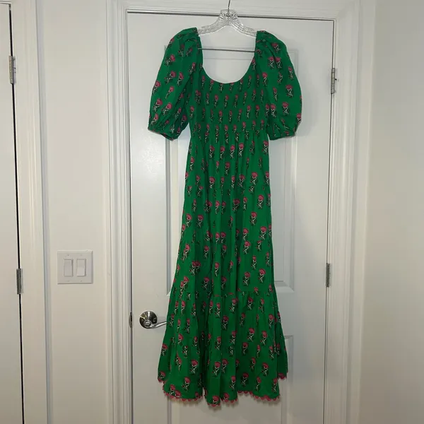 Pink City Prints Women's Parakeet Blossom Angelina Dress In Green women's small - Image 7