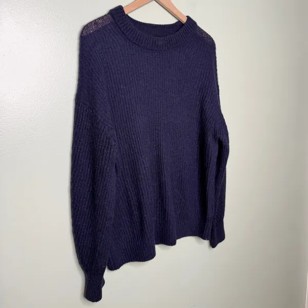 Everlane Alpaca Merino Wool Crewneck Pullover Sweater Navy Women’s Size Medium - Image 3