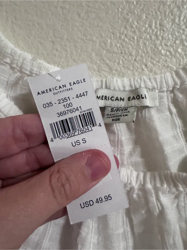 NWT American Eagle Outfitters White Eyelet Peasant Blouse - Image 2