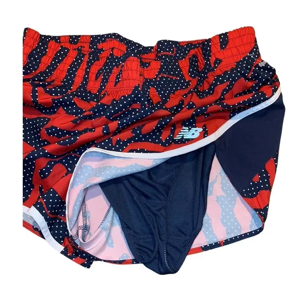 New Balance Running Shorts Womens Medium Red‎ Navy Polka Dot Print NB Dry Sporty - Image 4