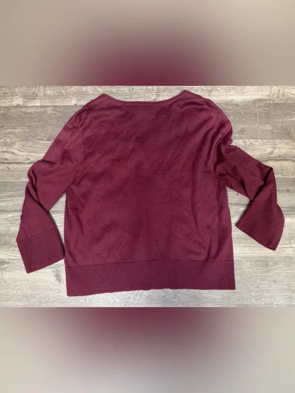 B. Moss Women’s Burgundy Floral Embroidered Wool Blend Cardigan Size L - Image 4