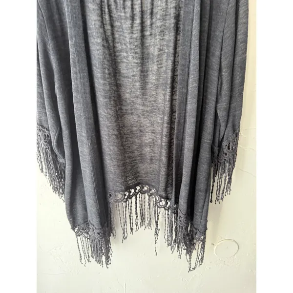 Eyeshadow 2010s Festival Gray Open Long‎ Sl Fringe Kimono Cardigan Top XL Boho - Image 3