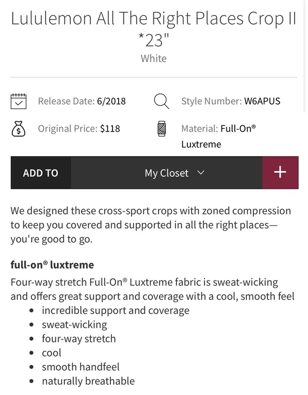 Lululemon All The Right Places Crop || *23" White 6 - Image 11
