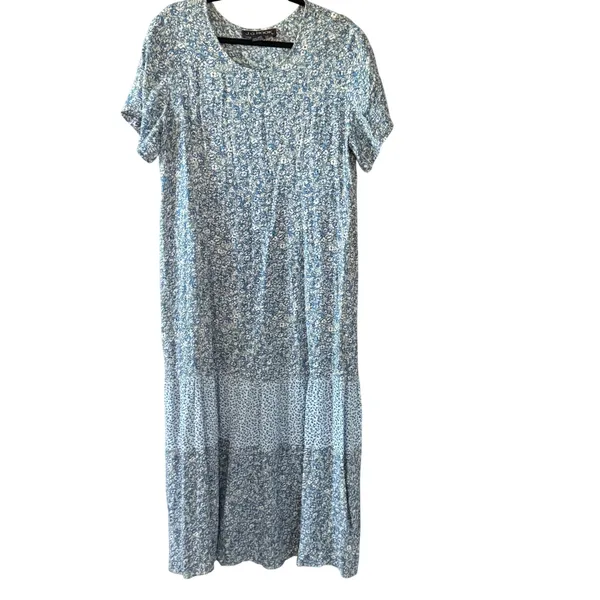JG Hook Vintage 90s Cottage‎ Blue Floral Mixed Coastal Cowgirl Maxi Dress M - Image 2