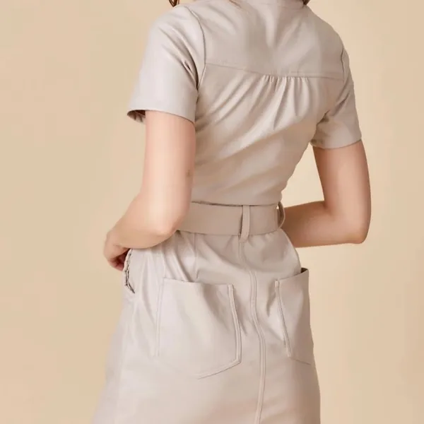Triple Threads Cream Belted Mini Dress White - Image 3