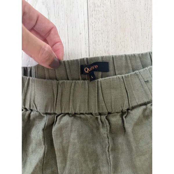 Quince European Linen Pants Large Wide Leg Elastic Waist Bayberry Olive - Image 4