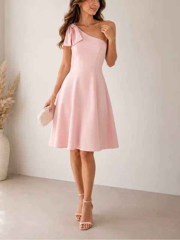 Gal Meets Glam Yvonne Light Pink One Shoulder Glam Wedding Guest Mini Dress - Image 12