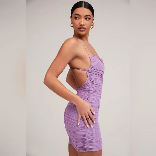 Mistress Rocks 'NIGHTSHADE' Lilac Ruched‎ Mesh Dress - Image 5