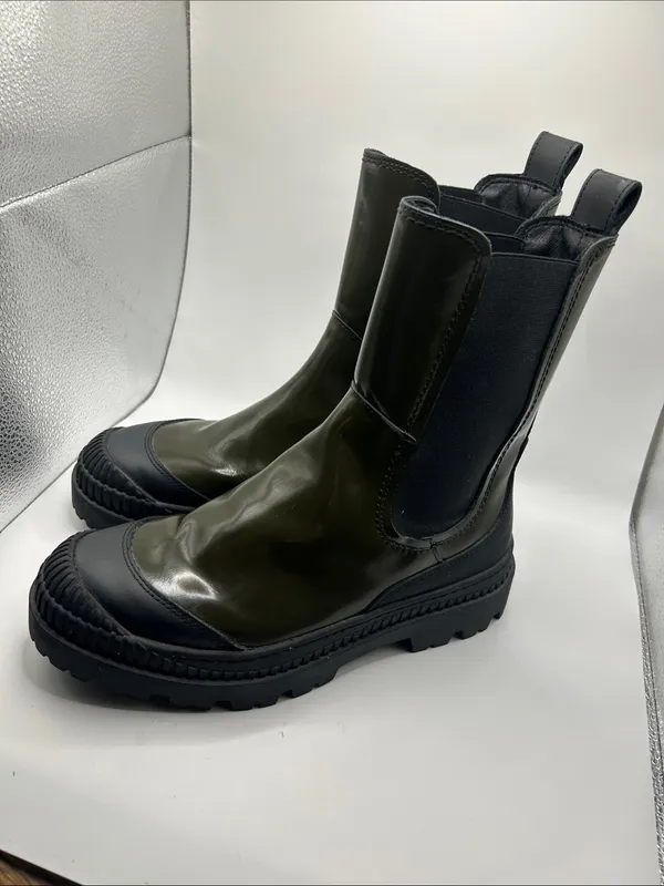 Scotch & Soda olive green leather and black combat boots Connie size 7.5 US moto - Image 2