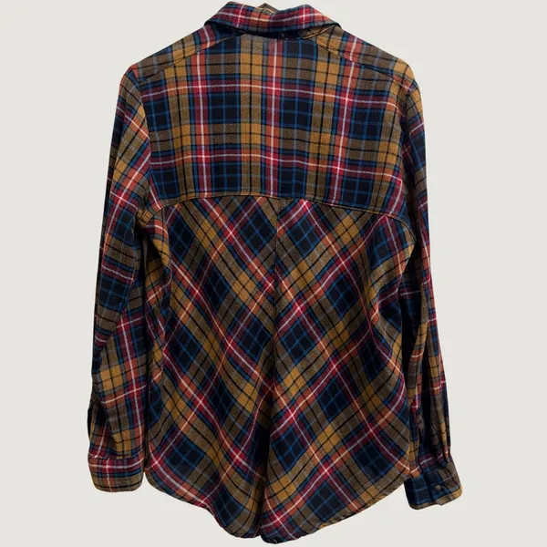 Free People Plaid Button Down Shirt‎ Multicolor Flannel Womens Small- Fall Cozy - Image 2
