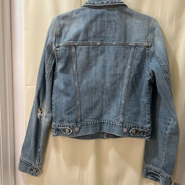 Abercrombie & Fitch Light‎ Wash Denim Jacket Distressed Classic Button Front M - Image 3