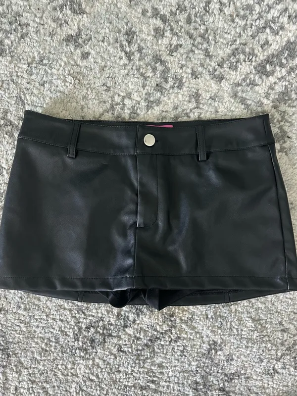 Edikted Black Faux Leather Skort Shorts - Image 4