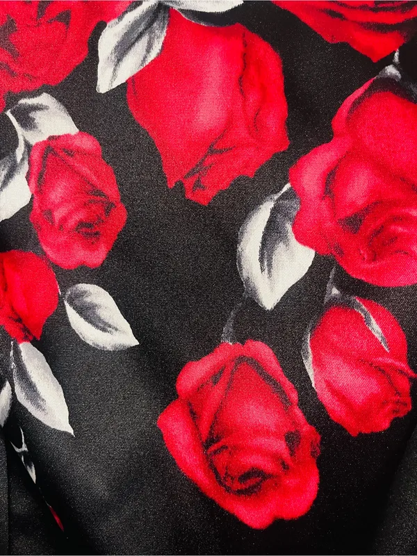 Vintage Formal Dark Romantic Satin Red Rose Gothic Flare Dress 6 Vampy Grunge - Image 6