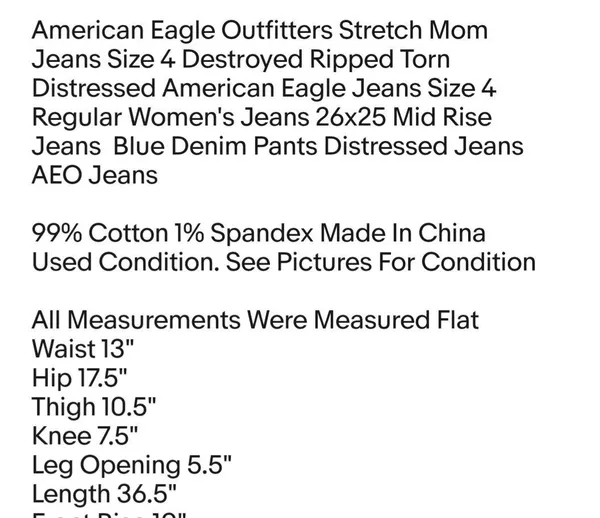 American Eagle Outfitters Stretch Mom Jeans Size 4 Destroyed Ripped Torn Distressed - Image 7