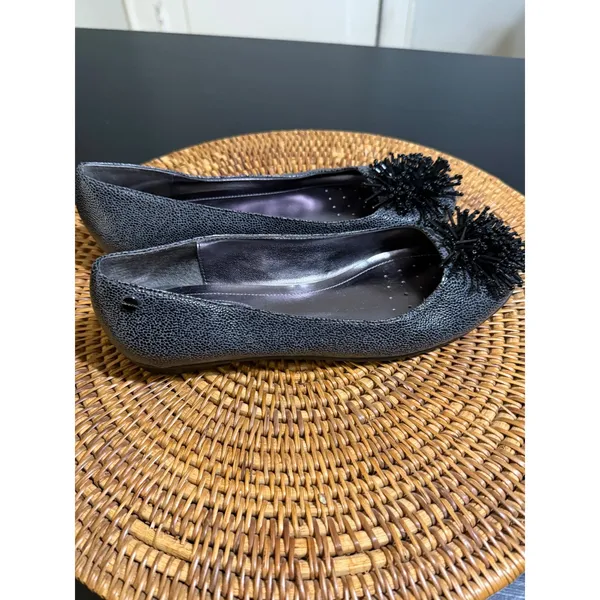 Calvin Klein Metallic Gunmetal Pebbled Ballet Flats Beaded Pom Pom Size 7.5 - Image 6