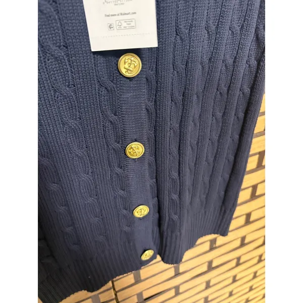 Free Assembly Navy Cable Knit Short Sleeve Cardigan Sweater‎ Size XS - Image 4