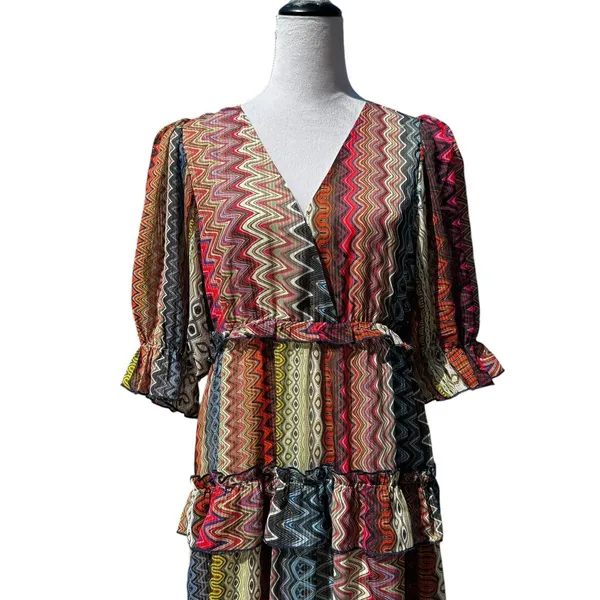 Ciebon Madelyn Puff Sleeve Tiered Maxi Dress M Pockets Boho Cottage Western - Image 6