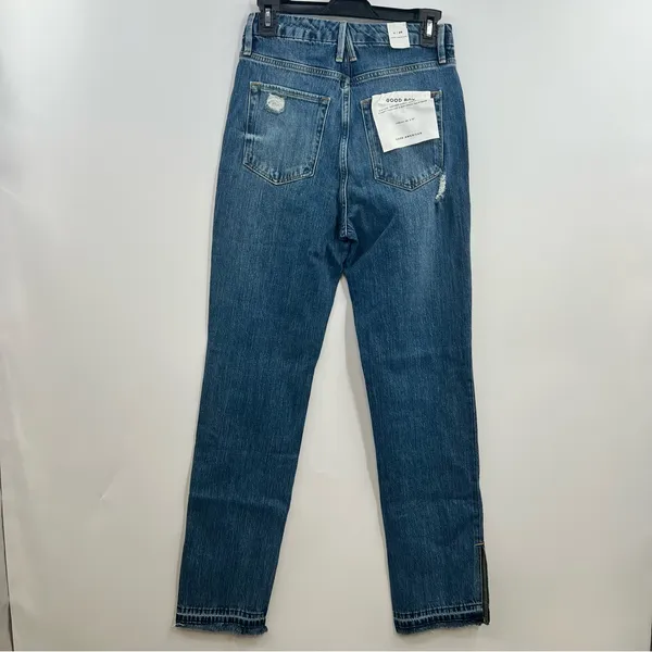 Good American Good Boy Double Slit Jeans 0/25 NWT High Rise BLUE404 Raw Hem - Image 5