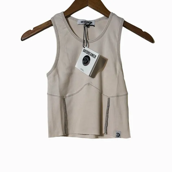 Daydreamer Ribbed Tank Top Dirty Whtie Sleeveless Fitted Minimalist Size Medium - Image 3