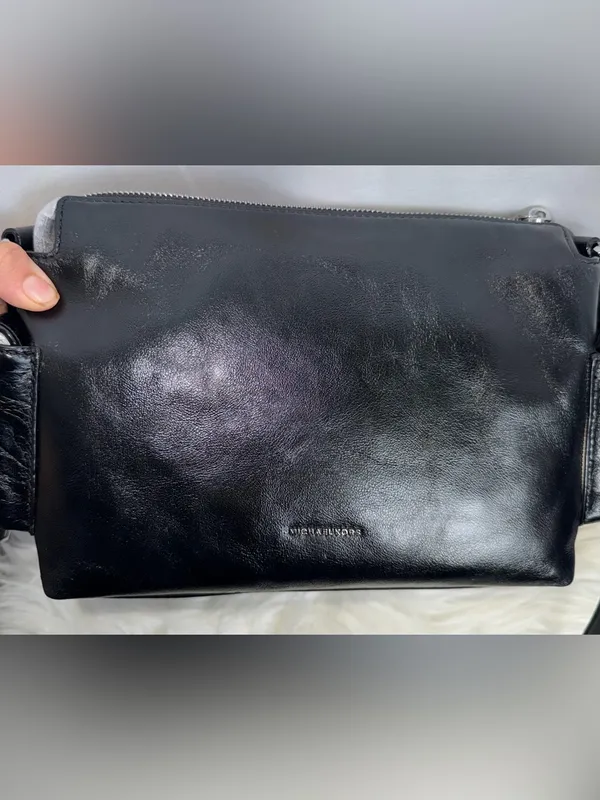 Michael Kors Black Leather Messenger Bag with Front Pocket Details - Image 14
