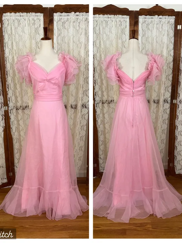 Pretty Vintage 1970s Pink Ruffle Union Made Prom/Bridesmaid Gown - Image 2