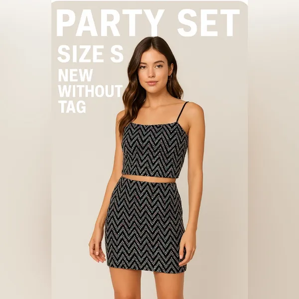 Just Polly New York Size S Sequin Two-Piece Set | Crop Top & Mini Skirt |(H4)✨✨ - Image 3
