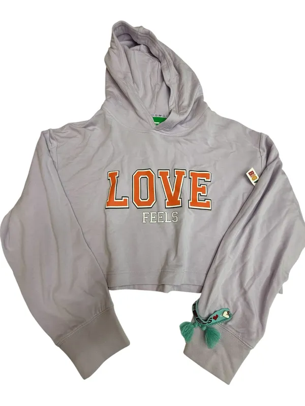 Alice + Olivia Lavender Cropped Hoodie with Orange 'LOVE' Graphic size M - Image 11