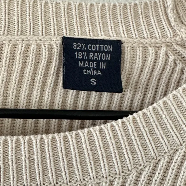 Vintage IZOD Ribbed Knit Crew Neck Sweater Sz S preppy Coastal Fisherman Beige - Image 7